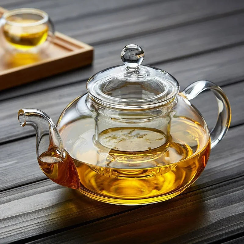 Théière verre borosilicate classique transparente avec infuseur inox