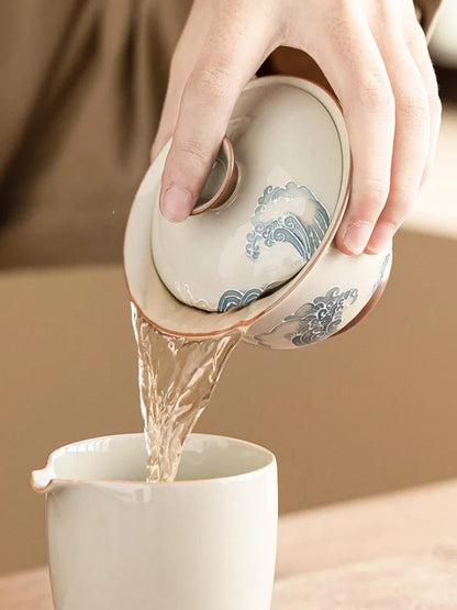 Gaiwan Vague Sculptée - Bone China Sous-Glaçure | Tradition