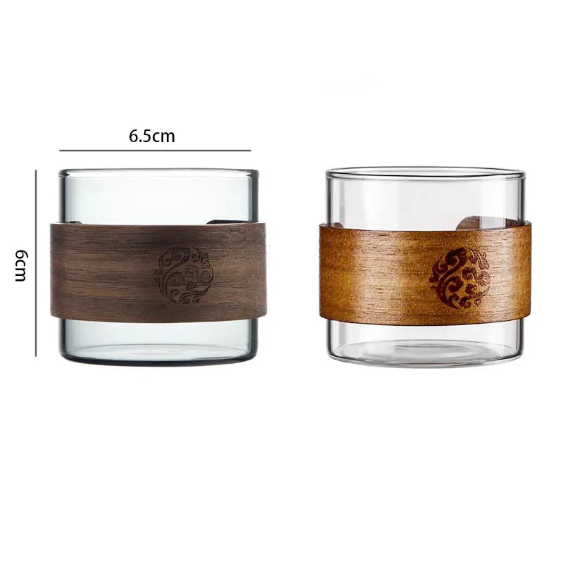 Schéma des dimensions de la tasse en verre : 6,5 cm de large sur 6 cm de haut