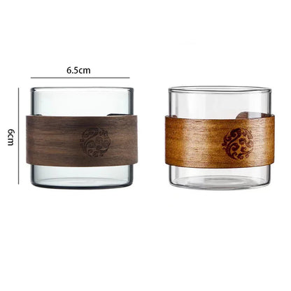 Schéma des dimensions de la tasse en verre : 6,5 cm de large sur 6 cm de haut