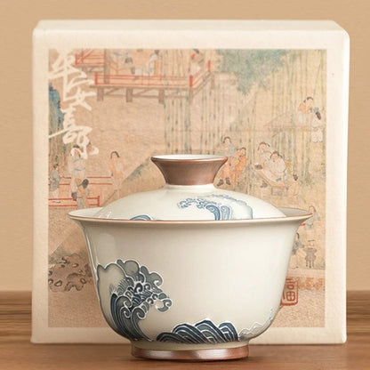 Gaiwan Vague Sculptée - Bone China Sous-Glaçure | Tradition