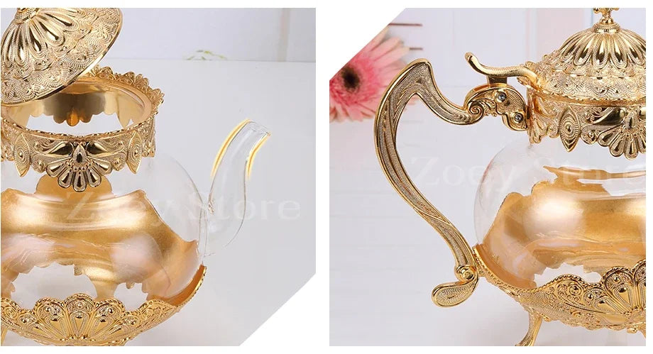 Poignée ergonomique dorée théière en verre borosilicate