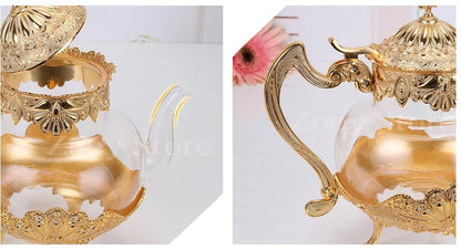 Poignée ergonomique dorée théière en verre borosilicate