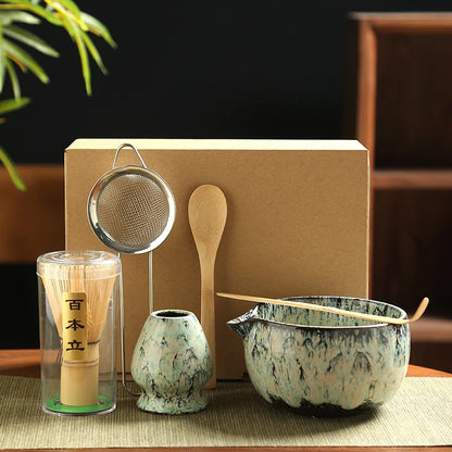Service à Thé Matcha Zen - Céramique & Bambou | Support Inclus