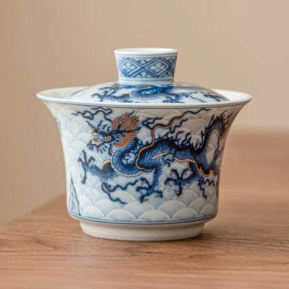 Gaiwan Dragon Impérial - Porcelaine Bleue & Or 150ml | Kungfu