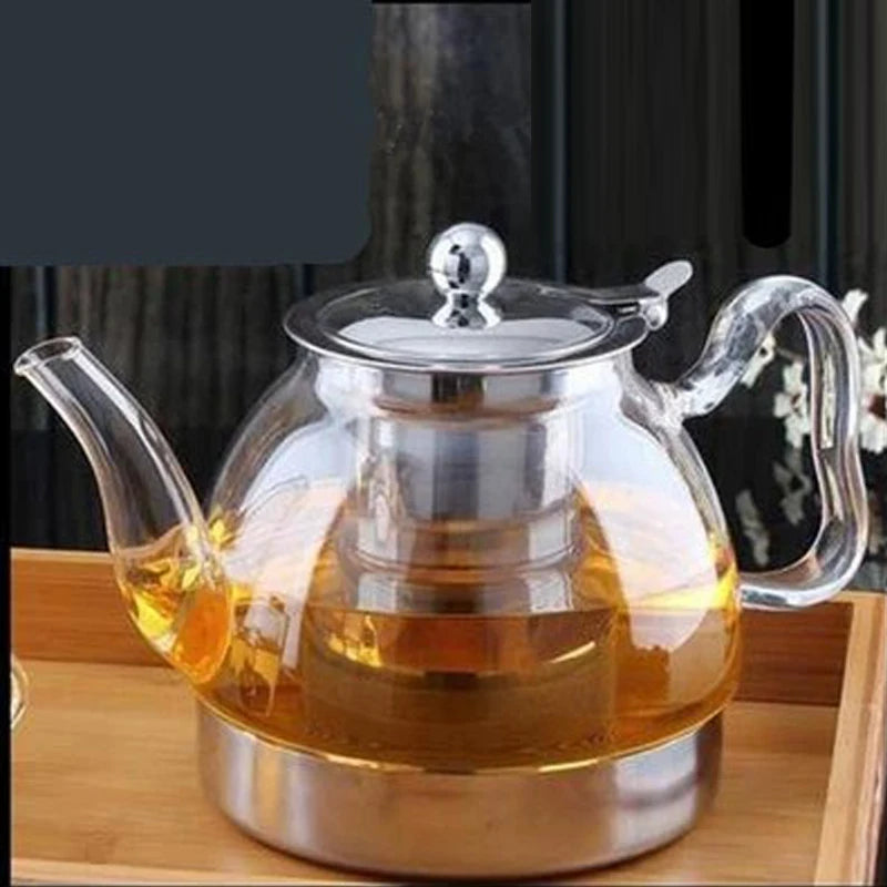 Théière en verre borosilicate transparente avec infuseur inox