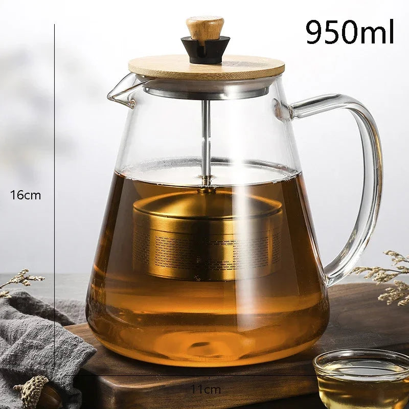 Théière en verre 950ml poignée ergonomique service thé