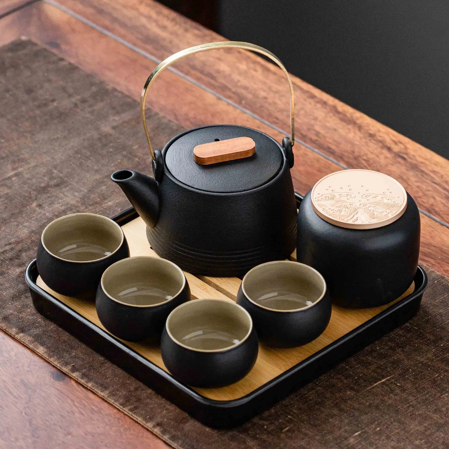Service à Thé Sable Pourpre - Céramique Noire 270ml | Boîte Incluse