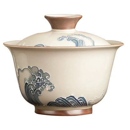 Gaiwan Vague Sculptée - Bone China Sous-Glaçure | Tradition