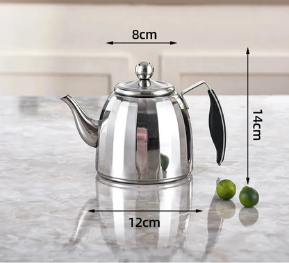Vue du dessus théière inox avec couvercle brillant