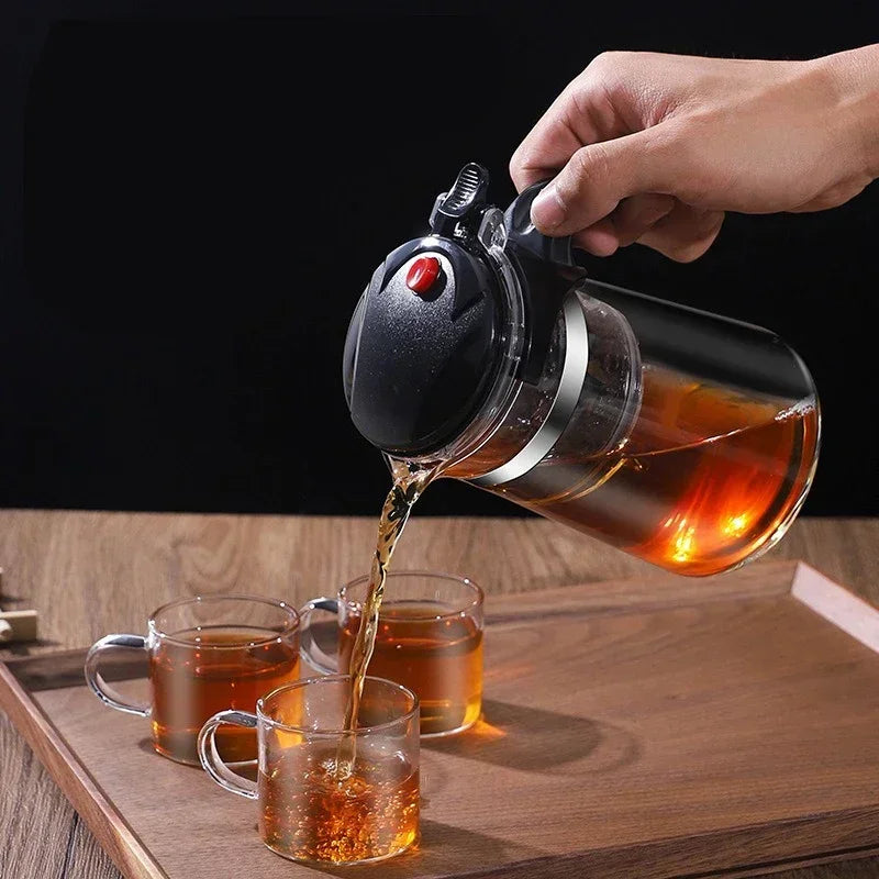 Théière en verre borosilicate avec système piston intégré