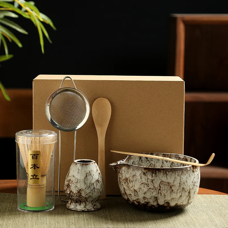 Service à Thé Matcha Zen - Céramique & Bambou | Support Inclus