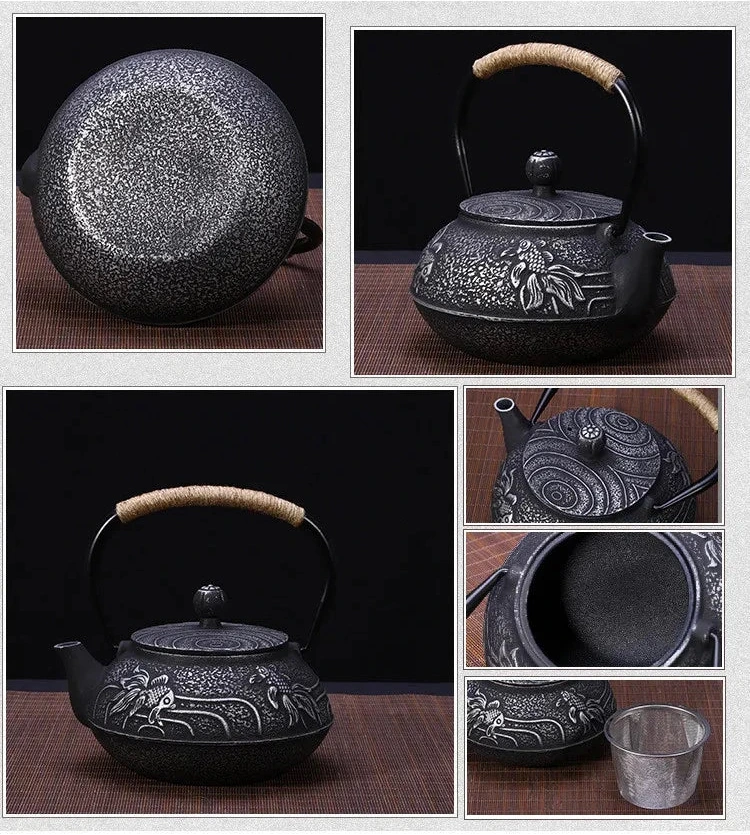 Détail finition texturée théière japonaise en fonte