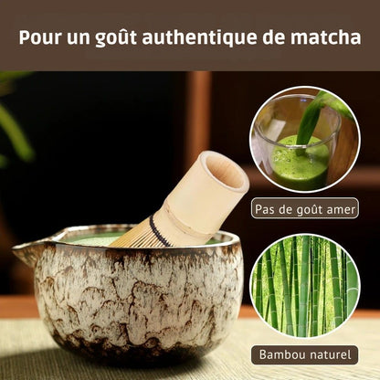 Service à Thé Matcha Zen - Céramique & Bambou | Support Inclus