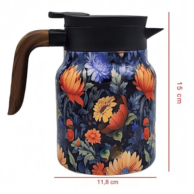 Thermos floral inox bec verseur anti-goutte vue côté