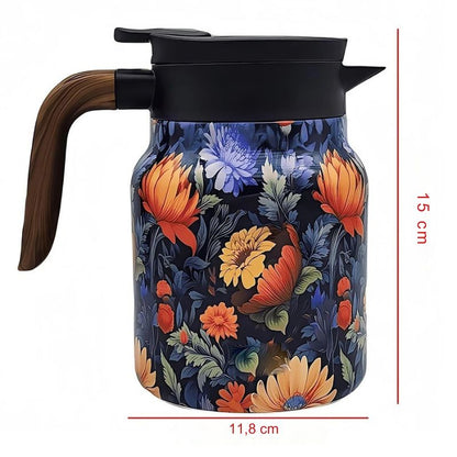 Thermos floral inox bec verseur anti-goutte vue côté