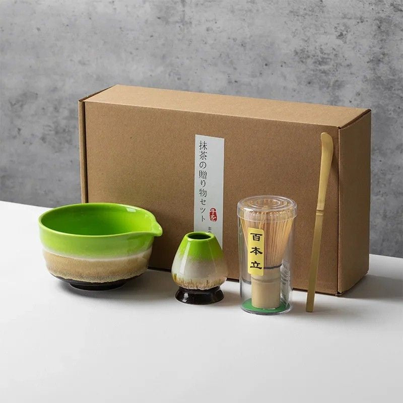 Service à Thé Matcha Rituel - Céramique & Bambou Naturel | 4 Pièces