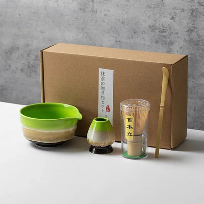 Service à Thé Matcha Rituel - Céramique & Bambou Naturel | 4 Pièces