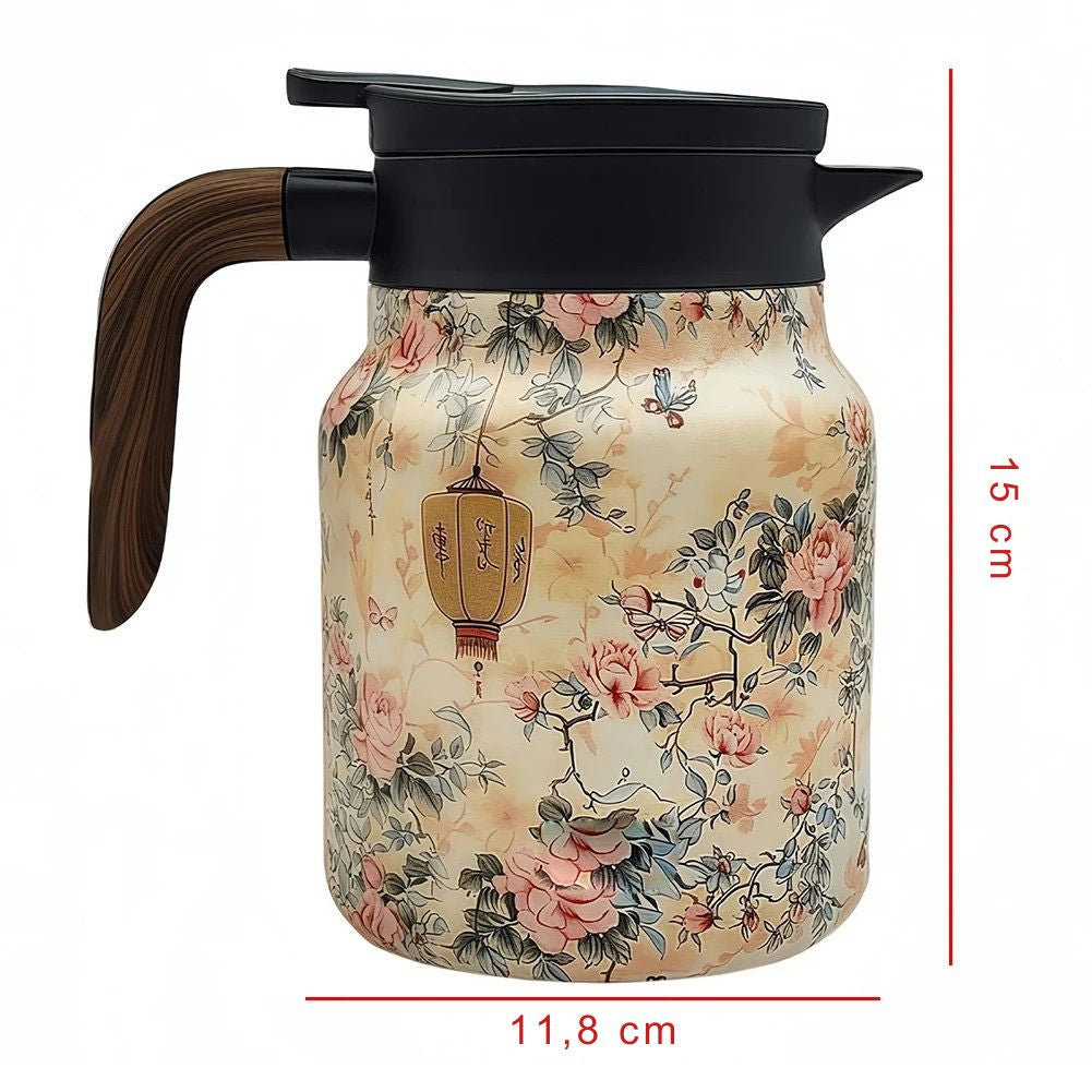 Les trois coloris du thermos floral en inox alignés