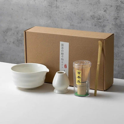 Service à Thé Matcha Rituel - Céramique & Bambou Naturel | 4 Pièces