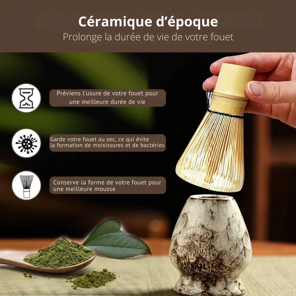Service à Thé Matcha Zen - Céramique & Bambou | Support Inclus