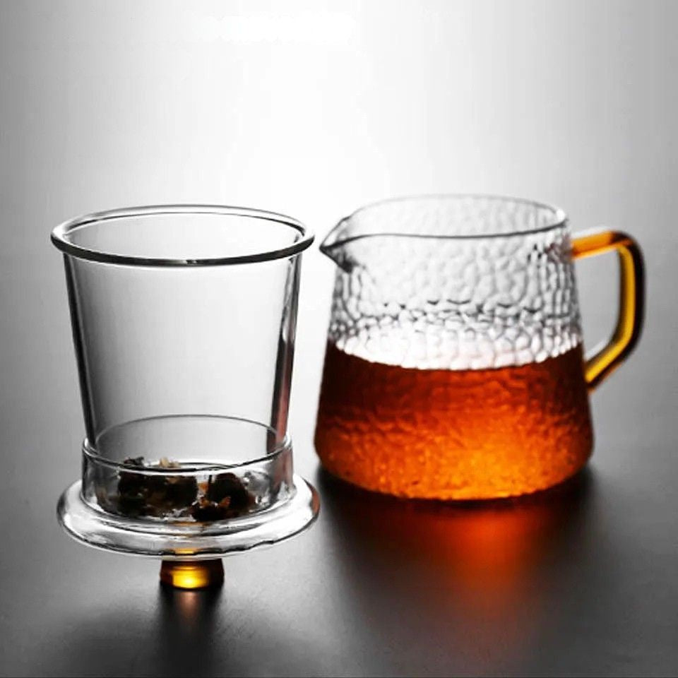 Détail bec verseur et poignée théière en verre