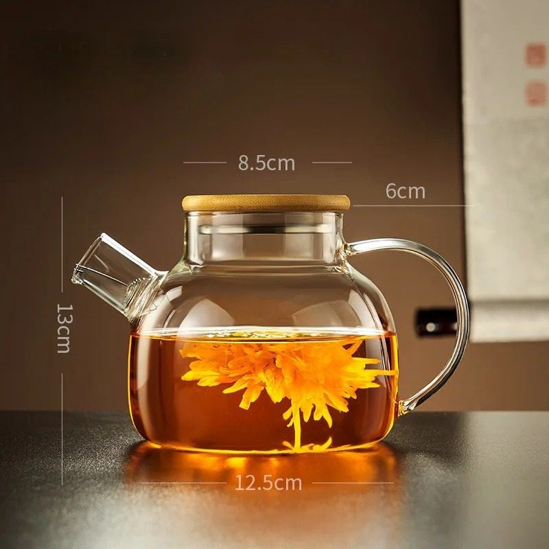 Dimensions théière en verre avec couvercle bambou