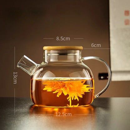 Dimensions théière en verre avec couvercle bambou