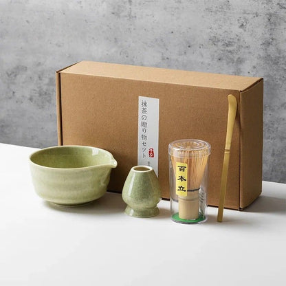 Service à Thé Matcha Rituel - Céramique & Bambou Naturel | 4 Pièces