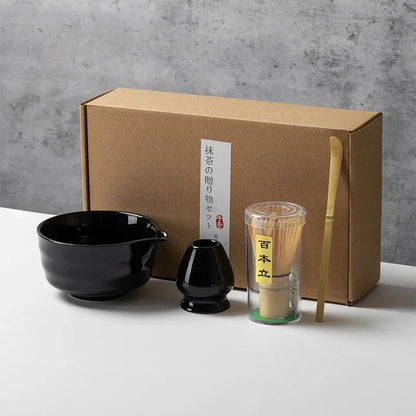 Service à Thé Matcha Rituel - Céramique & Bambou Naturel | 4 Pièces