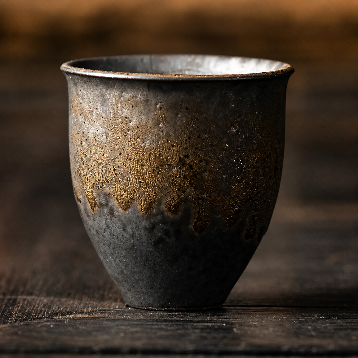 Tasse à thé en céramique à glaçure dégradée rouille et noire
