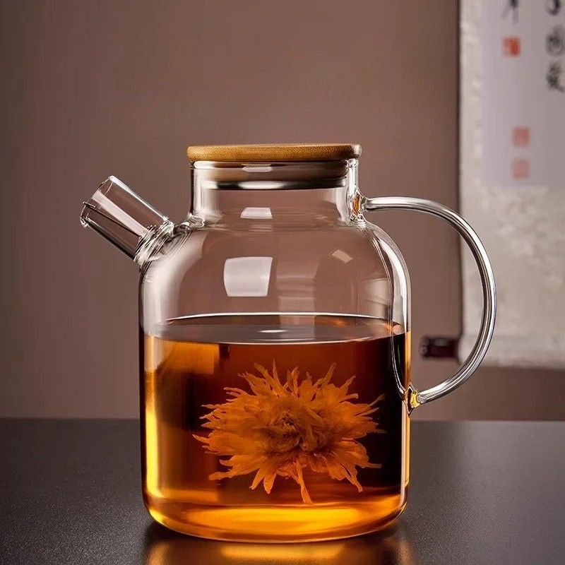 Théière en verre borosilicate avec couvercle bambou