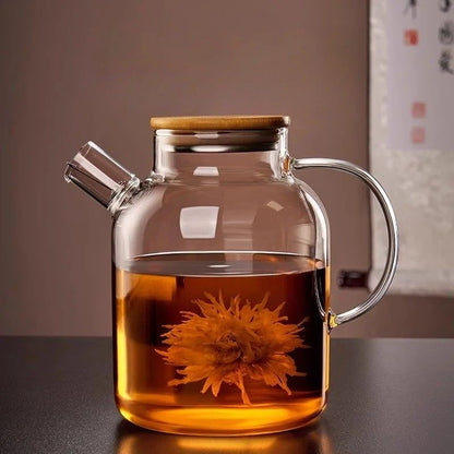 Théière en verre borosilicate avec couvercle bambou
