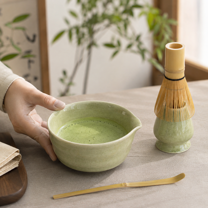 Service à Thé Matcha Rituel - Céramique & Bambou Naturel | 4 Pièces