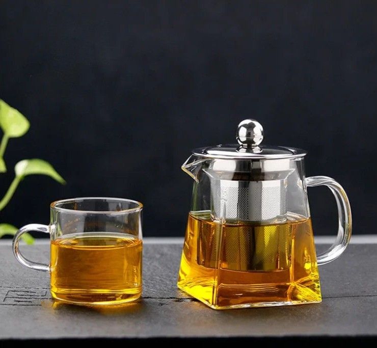 Set théière carrée en verre avec infuseur inox amovible