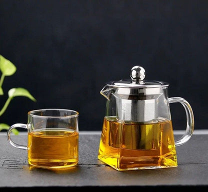 Set théière carrée en verre avec infuseur inox amovible