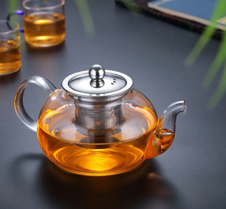 Théière en verre avec infuseur inox vue de face